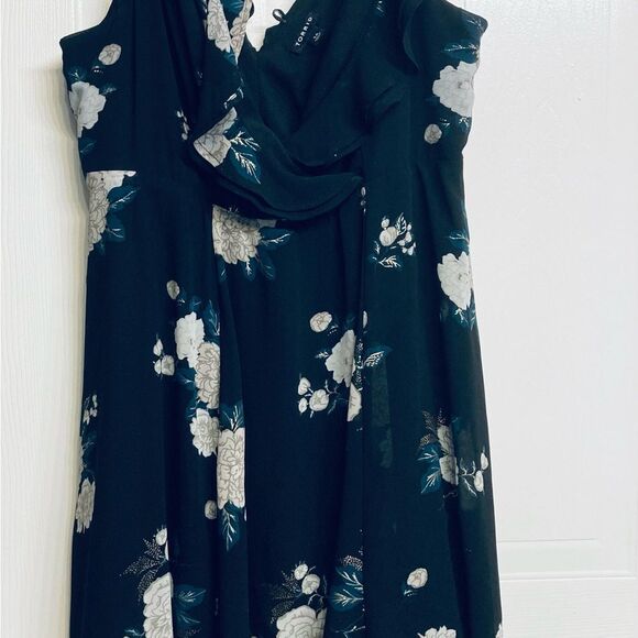 Torrid Black Floral Chiffon Sleeveless Skater Mini Dress Plus Size 14 - Picture 4 of 9